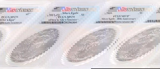 2018 W FINE SILVER MS-70 AMERICAN EAGLES PCGS -(3)