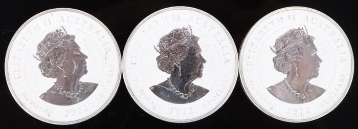2022 AUSTRALIAN FROSTED 2 OZT FINE SILVER COINS(3)
