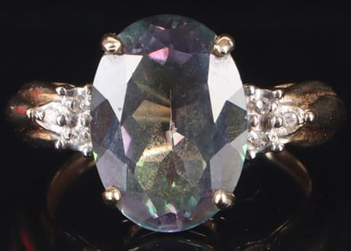 10K YELLOW GOLD LADIES RING W/ DIAS & TOURMALINE