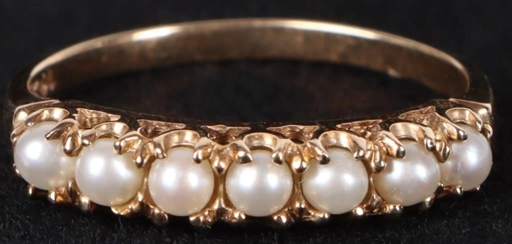 10K YELLOW GOLD LADIES RING W/ SEVEN PEARLS (1 of 4)