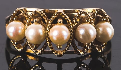 10K YELLOW GOLD PEARL LADIES RING
