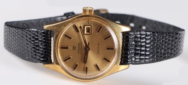 14K GOLD-PLATED OMEGA GENEVE AUTOMATIC WATCH 1970