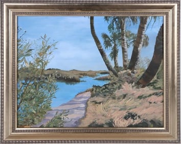 DOT LUCAS OIL ON CANVAS DEPICTING MARSHLAND FRAMED