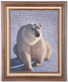 POLLARD SIGNED POLAR BEAR OIL PAINTING ON CANVAS