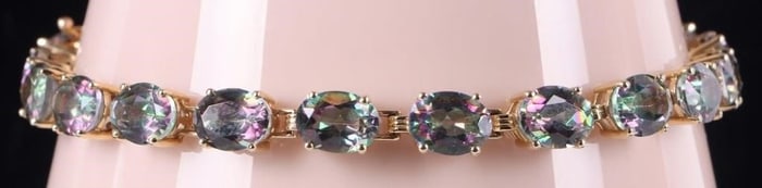 10K YELLOW GOLD LADIES BRACELET W/ TOURMALINE GEMS