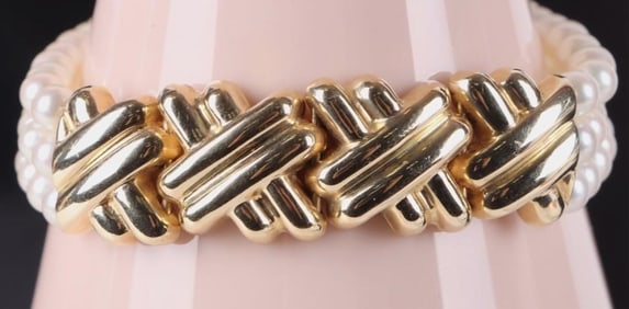 14K YELLOW GOLD LADIES BRACELET W/ 92 PEARLS