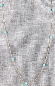 18K YELLOW GOLD LADIES NECKLACE W/ TURQUOISE BEADS