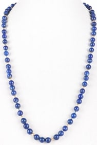 18K YELLOW GOLD SODALITE BEAD LADIES NECKLACE