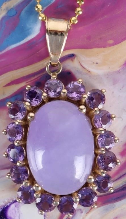 14K YELLOW GOLD LAVENDER JADE AMETHYST NECKLACE (1 of 5)
