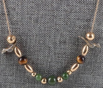 14K YELLOW GOLD LADIES BEADED NECKLACE