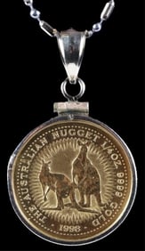 14K YELLOW GOLD NECKLACE W/ AUSTRALIAN $25 COIN