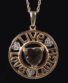 10K YELLOW GOLD CITRINE LIVE LAUGH LOVE NECKLACE