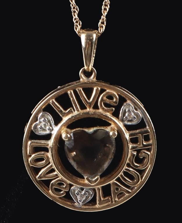 10K YELLOW GOLD CITRINE LIVE LAUGH LOVE NECKLACE (1 of 3)
