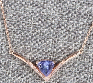 10K TANZANITE & DIAMOND TRILLION NECKLACE