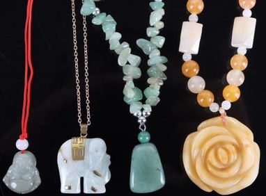 LADIES ASSORTED JADE NECKLACES LOT OF 4