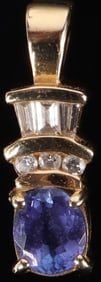 14K YELLOW GOLD DIAMOND TANZANITE PENDANT