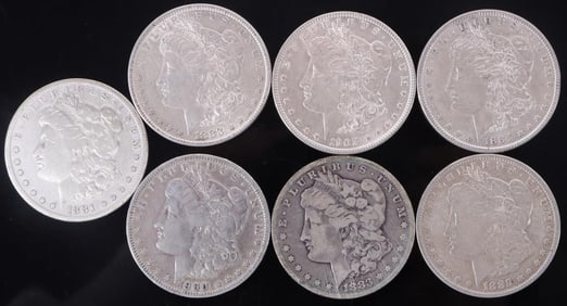 ASSORTED 90% SILVER 1800'S MORGAN DOLLARS - (7)