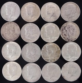90% SILVER 1964 KENNEDY/FRANKLIN HALVES - (16)