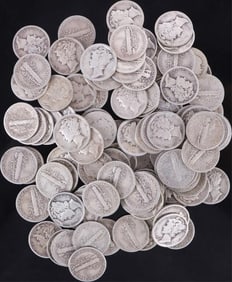 ASSORTED 90% SILVER MERCURY/BARBER DIMES - (108)