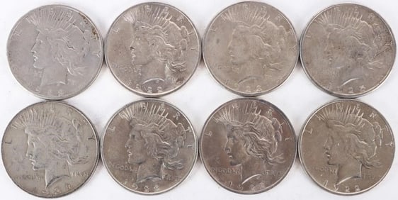 ASSORTED 90% SILVER LIBERTY PEACE DOLLARS - (8)