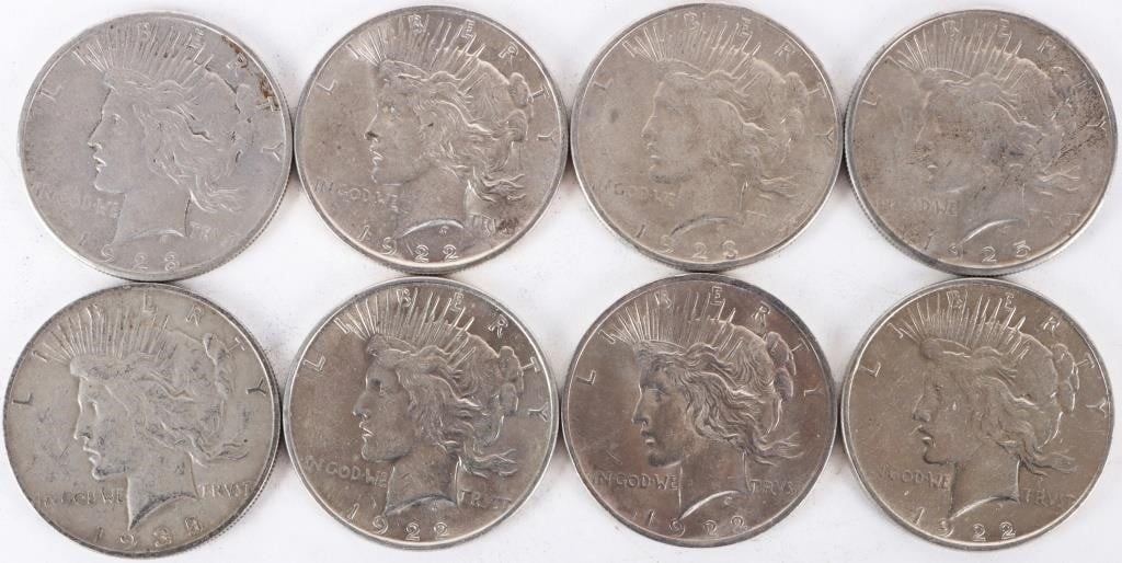 ASSORTED 90% SILVER LIBERTY PEACE DOLLARS - (8) (1 of 2)