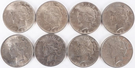 ASSORTED 90% SILVER LIBERTY PEACE DOLLARS - (8)