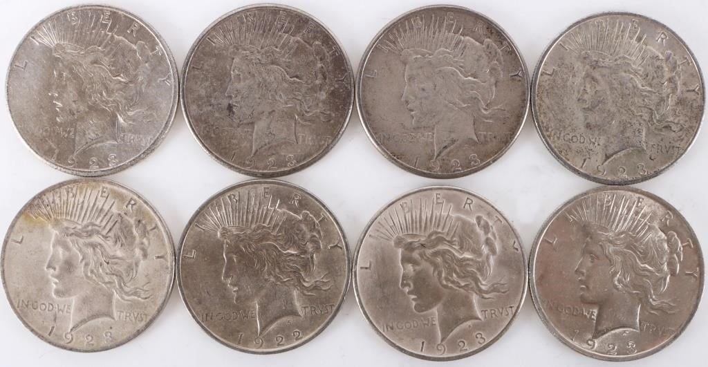 ASSORTED 90% SILVER LIBERTY PEACE DOLLARS - (8) (1 of 2)