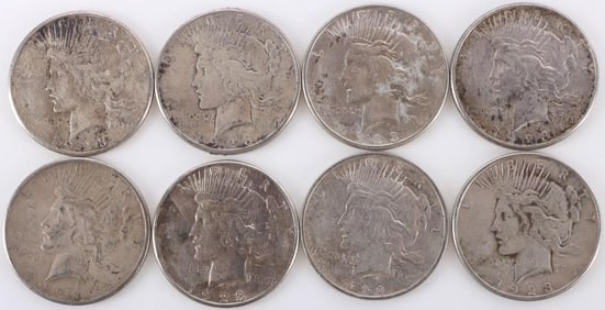 ASSORTED 90% SILVER LIBERTY PEACE DOLLARS - (8)