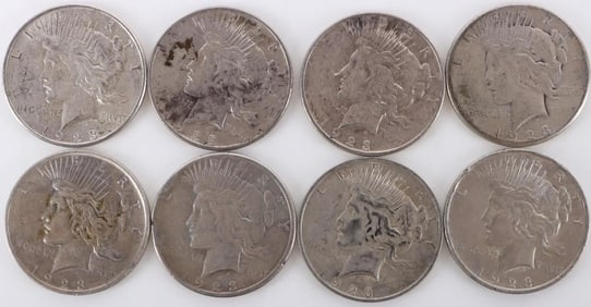 ASSORTED 90% SILVER LIBERTY PEACE DOLLARS - (8)