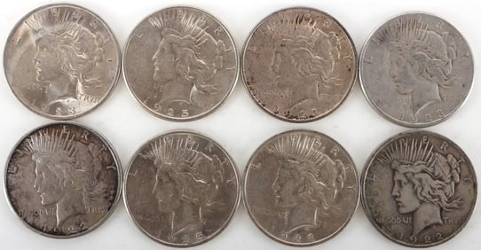 ASSORTED 90% SILVER LIBERTY PEACE DOLLARS - (8)