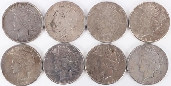 ASSORTED 90% SILVER LIBERTY PEACE DOLLARS - (8)