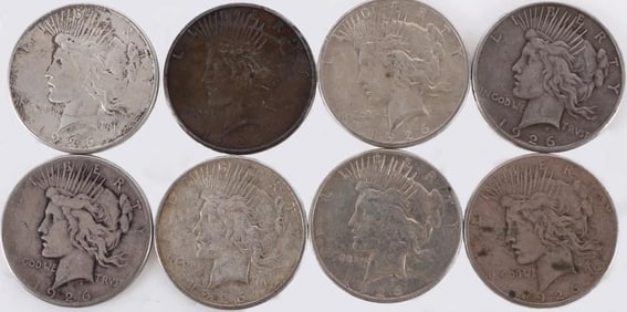 ASSORTED 90% SILVER LIBERTY PEACE DOLLARS - (8)