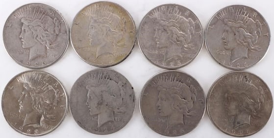 ASSORTED 90% SILVER LIBERTY PEACE DOLLARS - (8)