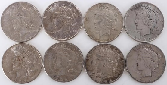 ASSORTED 90% SILVER LIBERTY PEACE DOLLARS - (8)
