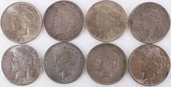 ASSORTED 90% SILVER LIBERTY PEACE DOLLARS - (8)