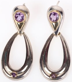 14K GOLD STERLING SILVER AMETHYST EARRINGS