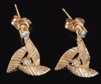 14K YELLOW GOLD DIAMOND LADIES EARRINGS