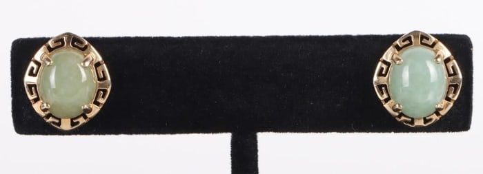 GREEN JADE 14K YELLOW GOLD LADIES EARRINGS