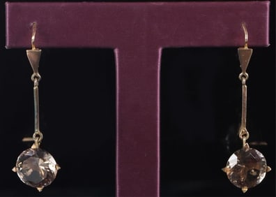 14K YELLOW GOLD SMOKY TOPAZ LADIES EARRINGS