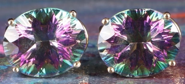 14K YELLOW GOLD LADIES EARRINGS W/ TOURMALINE GEMS