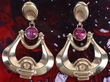 VINTAGE 18K YELLOW GOLD LADIES DROP EARRINGS