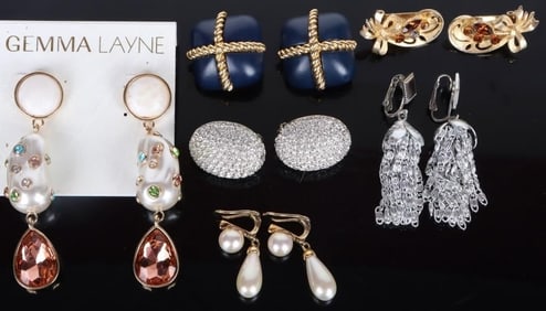 VINTAGE DESIGNER CLIP ON EARRINGS LOT OF 7