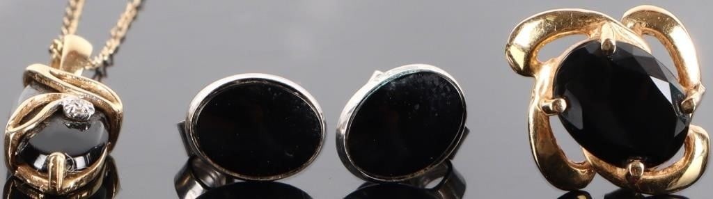 14K GOLD LADIES JEWELRY W/ ONYX STONES & DIAMOND 4 (1 of 5)