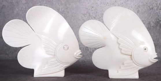 HAND CARVED MARBLE DISCUS FISH SCULPTURE SET
