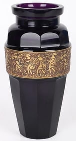 MOSER CARLSBAD WARRIOR GILT COLLAR VASE