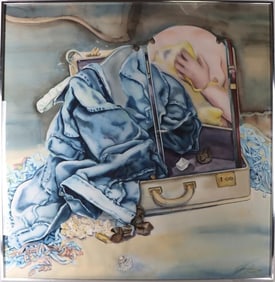 E. LAURA ORIGINAL SUITCASE STILL LIFE PAINTING