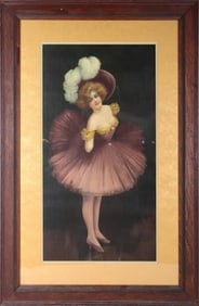 1800'S DANCEHALL GIRL CHROMOLITHOGRAPH FRAMED