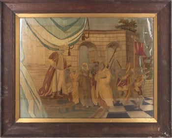 LARGE FRAMED MIDDLE EASTERN KINGDOM TAPESTRY