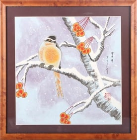 WANG NAILIANG SHRIKE ON SNOWY BRANCH PAINTING