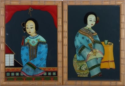 19TH C. CHINESE SCHOOL REVESE PAINTING PAIR
